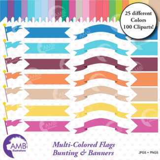 Banners CLIPART, flags clipart, bunting clipart, vector graphics, commercial use, digital clipart, instant download, AMB-303