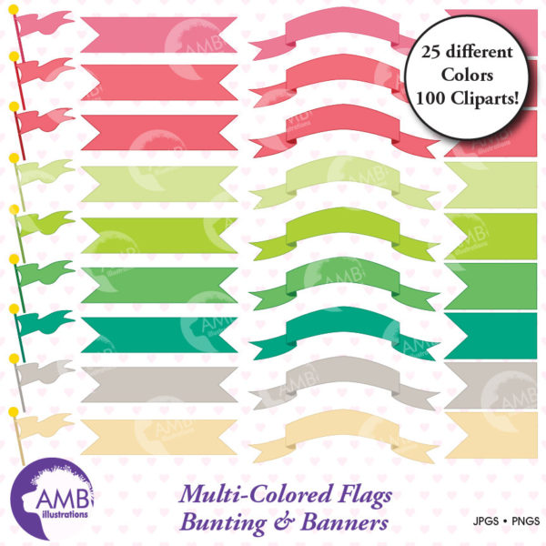 Banners CLIPART, flags clipart, bunting clipart, vector graphics, commercial use, digital clipart, instant download, AMB-303