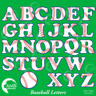 Baseball Letters Clipart, Sports Clipart, Baseball Alphabet Clipart, Sports Letters, Commercial Use, AMB-803