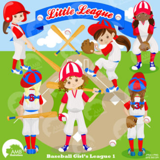 Baseball Team clipart, Baseball Diamond clip art, Girls Baseball clipart, Commercial use, vector graphics, digital images, AMB-1224