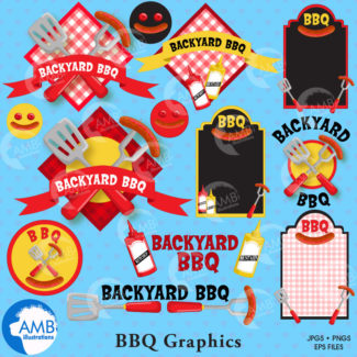 BBQ clipart, Barbeque clip art, Barbecue party clipart, Barbecue words, Barbeque clipart elements, commercial use, AMB-911