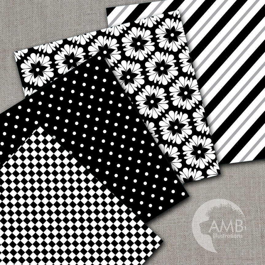 Chevron Digital Paper Black and White Digital Paper Polka Dots