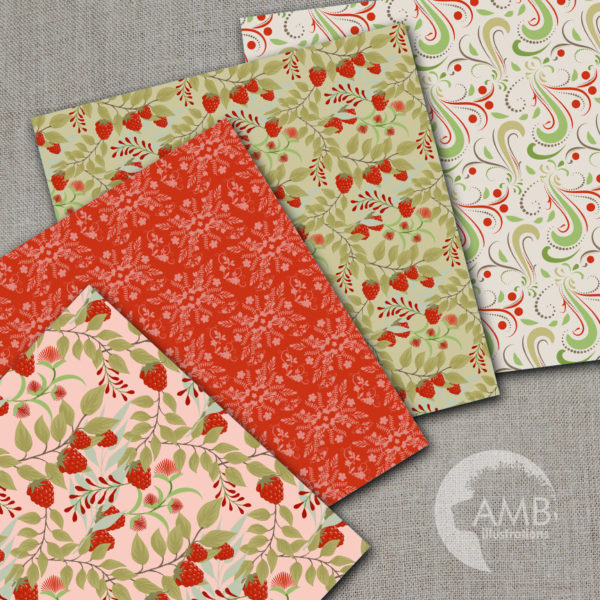 Botanical digital paper, floral Digital Papers, Shabby chic floral, floral pattern, raspberry paper, scrapbook paper, AMB-1475