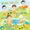 Boys Pool party, Swimming clipart, Pool party, Clipart Package, commercial use, vector, digital images, AMB-1259