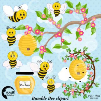 Bumble bee clipart, Bees, florals, Insects, honey, hive, bee Scrapbooking Clipart, Commercial Use, AMB-1053