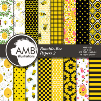 Bumble Bee Digital Papers, Honeybee Digital Patterns, Bee Papers, Insects, Hive, Honeycomb scrapbook paper, commercial use, AMB-1055