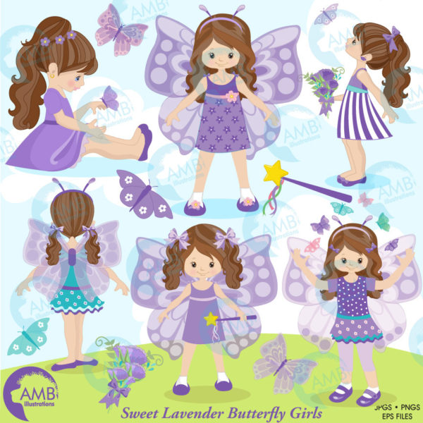 Butterfly clipart, Fairy clipart, Fairy girls clipart, princess clipart,  butterfly girls clipart, purple fairy clipart, AMB-1088