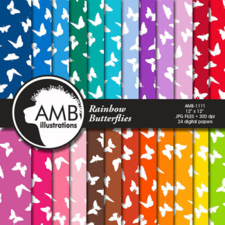 Butterfly Digital Papers, Butterlies in Rainbow Colors, Pastel Colors paper, spring scrapbook papers, commercial use, AMB-1111