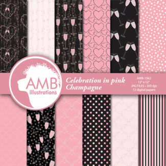 Celebration digital papers, Pink champagne papers, Valentine papers, New Years Eve papers, Champagne papers, commercial use,  AMB-1562