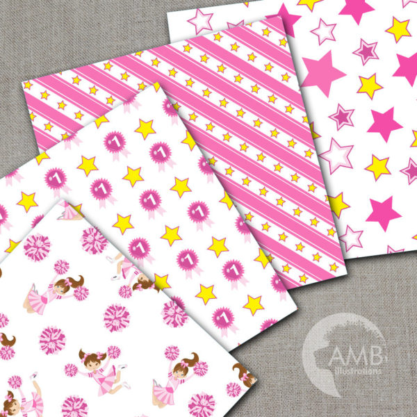 Cheerleader Digital Papers, Pink Cheerleaders papers, Sports Digital Papers, School Scrapbook Papers, Commercial Use, AMB-886