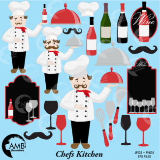 Chef clipart, Kitchen clipart, Wine clipart, Master chef clipart, Wine Bottles, Chef Clipart, Restaurant Frames, commercial use, AMB-914