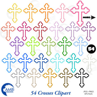 Christian Clipart, Cross Clipart, Church Clipart, Crucifix Clip art, Easter Clipart, Multi-Colored Crosses, commercial use, AMB-1256
