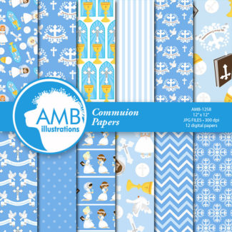 Christian Digital Papers, First Communion Papers, Church Digital Paper, clipart, Scrapbook Papers, Commercial Use, AMB-1258