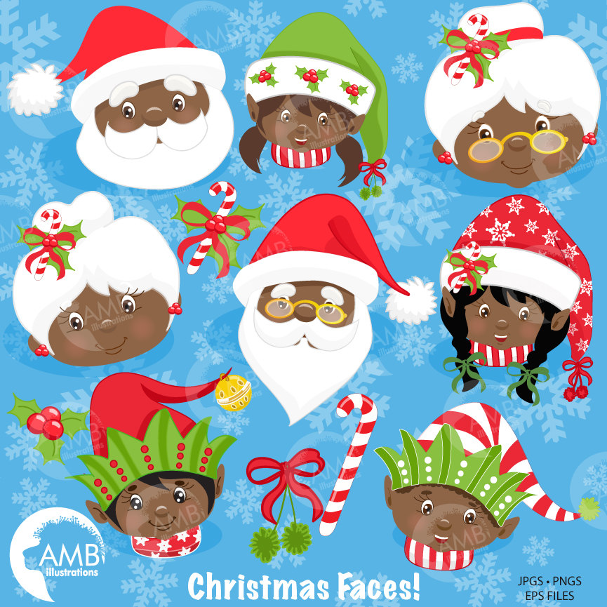 Christmas Clipart, African American Santa, Christmas Elf Clipart, Christmas...