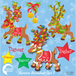 Christmas Clipart, Christmas Reindeer Clipart, Santa's Reindeer, Xmas Clipart, Commercial Use, Instant Download, AMB-383