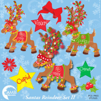 Christmas Clipart, Christmas Reindeer Clipart, Santa's Reindeer, Xmas Clipart, Commercial Use, Instant Download, AMB-384