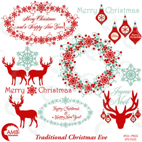 Christmas Clipart, Christmas Reindeer Clipart, Vintage Christmas, Christmas Deer, Christmas Ornament, Commercial Use, AMB-1117