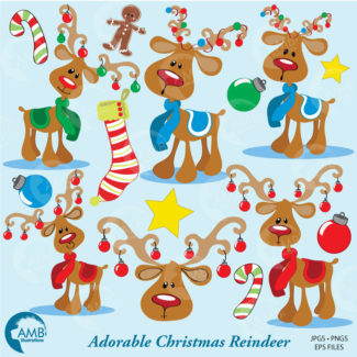 Christmas Clipart, Reindeer Clipart, Santa's Reindeer, Rudolph Clipart, Christmas Ornament Clipart, Commercial Use, AMB-500