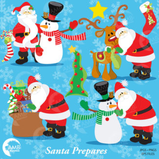 Christmas Clipart, Santa Claus Clipart, Santa Clip Art, Frosty the Snowman, Christmas Tree, AMB-121