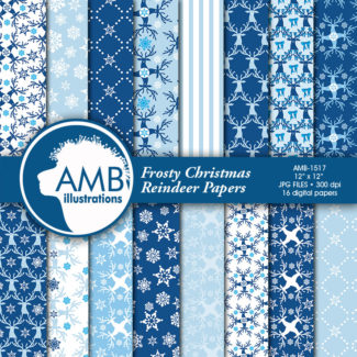 Christmas Blue Reindeer Papers AMB-1517