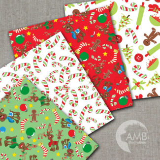 Christmas Digital Paper, Reindeer Christmas paper, Christmas images, Rudolph, Gingerbread men and Candy canes, commercial use, AMB-509
