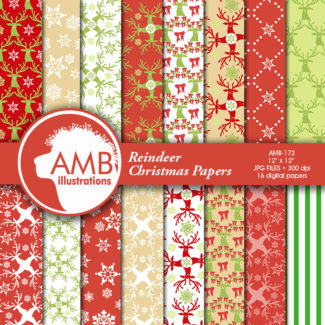Christmas digital paper, Reindeer papers, Christmas, Traditional, backgrounds, Scrapbooking, instant download, commercial-use AMB-172
