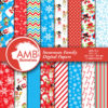 Christmas Digital Papers, Holiday Backgrounds, Scrapbooking, Snowman Family Papers, Christmas Snowmen Papers, AMB-1516