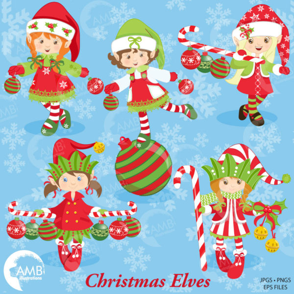 Christmas Elves Clipart, Girl Elves Clipart, Santa's Helpers, Christmas Eve Clipart, Commercial Use, instant download, AMB-195