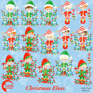 Christmas Elves Clipart, Girl Elves, Santa's Helpers at the North Pole, Christmas Stationary, Commercial Use, AMB-1132