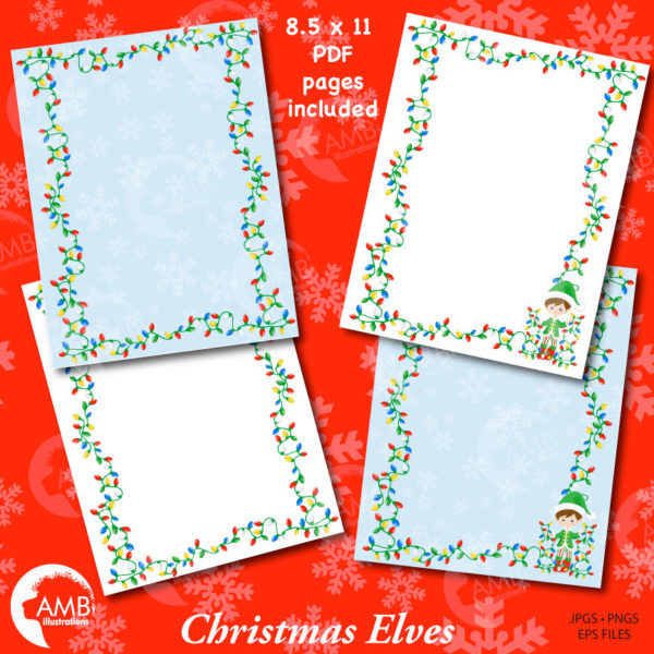 Christmas Elves Clipart, Girl Elves, Santa's Helpers at the North Pole, Christmas Stationary, Commercial Use, AMB-1132