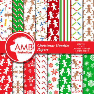 Christmas papers, Christmas Candy paper, Gingerbread Men background, Holiday Scrapbooking, Commercial Use, AMB-170