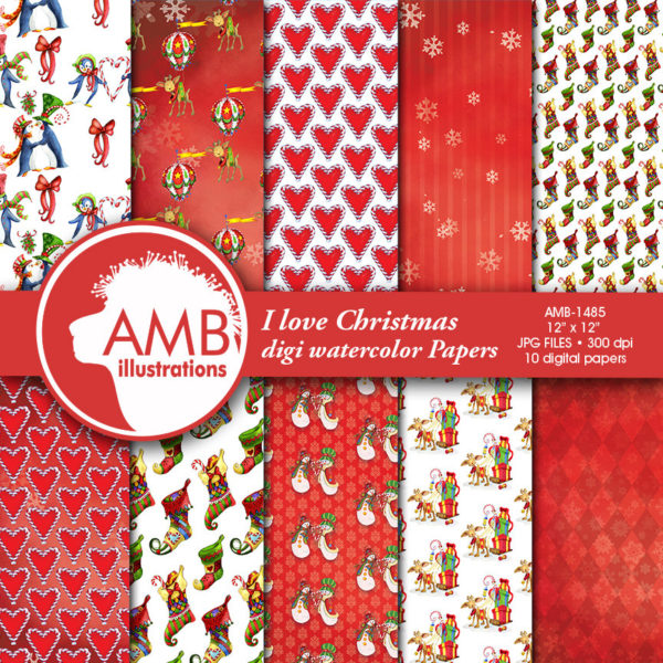 Christmas Papers, Christmas watercolor, holiday planner pack, Christmas papers, Holiday Watercolor papers, commercial use, AMB-1485