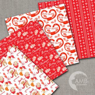 Christmas papers, Forest Christmas digital papers, Red and white Christmas paper, Christmas Paper Pack, AMB-1511