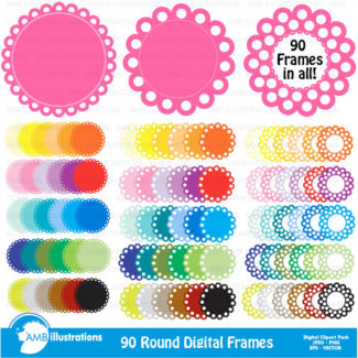 Circle frames, MEGA Pack, round labels, 90 labels in all, scalloped labels, commercial use, digital clip art, AMB-1138