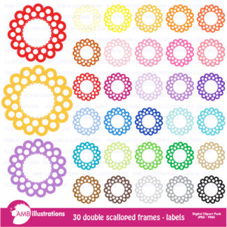 Circle frames, MEGA Pack, round labels, 90 labels in all, scalloped labels, commercial use, digital clip art, AMB-1138