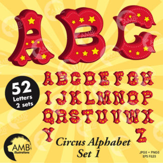 Circus alphabet, Circus letters with stars, circus fonts, clipart, commercial use,  instant download AMB-1161