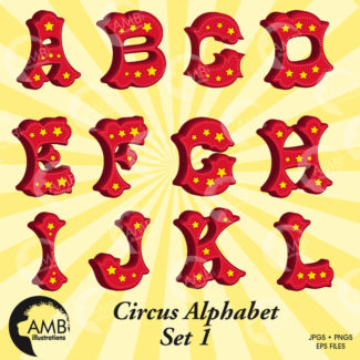 Circus alphabet, Circus letters with stars, circus fonts, clipart, commercial use,  instant download AMB-1161