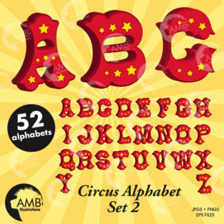 Circus alphabet, Circus letters with stars, circus fonts, clipart, commercial use,  instant download AMB-1161