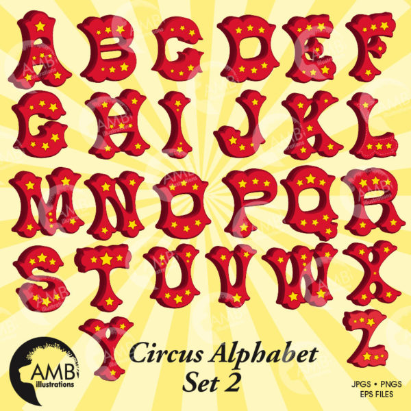 Circus alphabet, Circus letters with stars, circus fonts, clipart, commercial use,  instant download AMB-1161