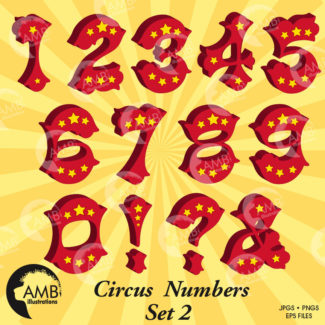 Circus Numbers Clipart, Circus numbers with stars, Circus fonts clipart, Carnival Numbers, commercial use, AMB-1035