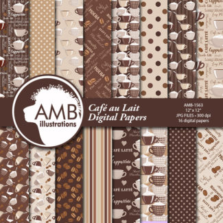 Coffee Digital Papers, Coffee Bean Papers, Coffee names paper, Chocolate brown papers, cafe au lait papers, commercial use, AMB-1563