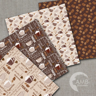 Coffee Digital Papers, Coffee Bean Papers, Coffee names paper, Chocolate brown papers, cafe au lait papers, commercial use, AMB-1563