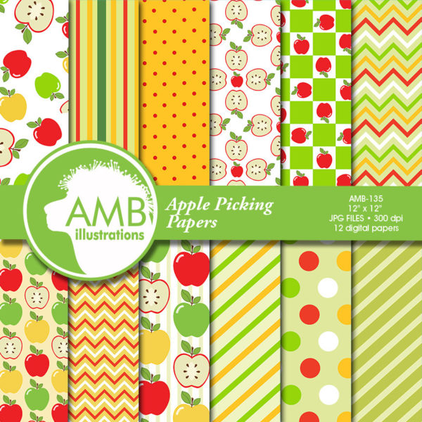 COMBO Apple Clipart and Digital Papers, Harvest, Thanksgiving, Fall, Autumn Theme, Apple Orchard Clipart, Commercial Use, AMB-1647