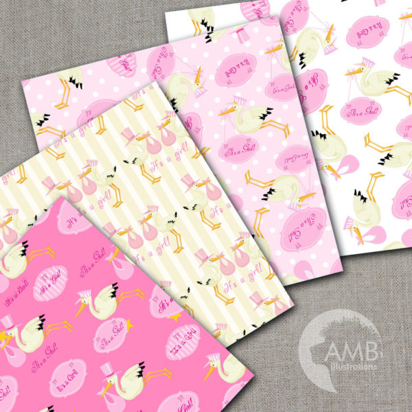 It's a Girl Stork Baby Clipart COMBO