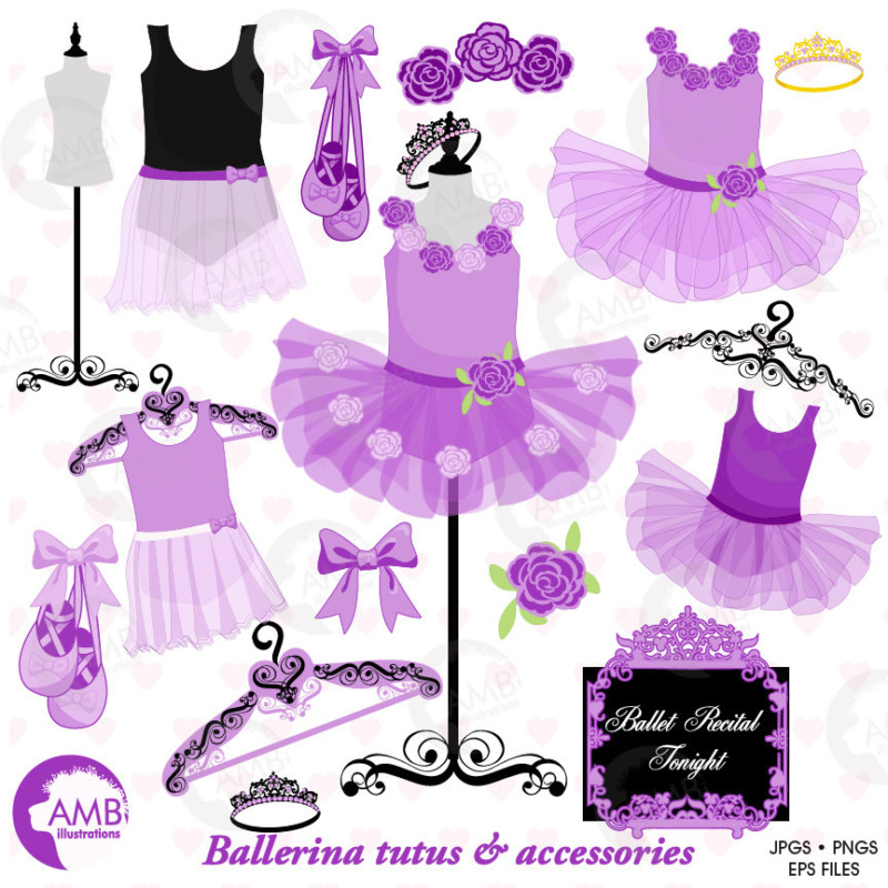 Combo Ballerina Tutus In Lavender Clipart And Digital Papers Pack Ballet Class Party 
