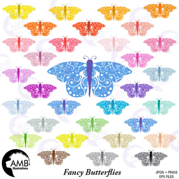 COMBO Butterfly Clipart and Digital Papers, Multi-colored Butterfies Scrapbooking Papers and backgrounds, Commercial Use, AMB-1618