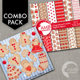 COMBO Christmas Clipart and Digital Papers, Gingerbread Clipart, Christmas Cookies, Gingerbread Papers, Commercial Use, AMB-1694