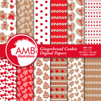COMBO Christmas Clipart and Digital Papers, Gingerbread Clipart, Christmas Cookies, Gingerbread Papers, Commercial Use, AMB-1694