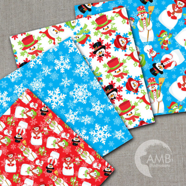 COMBO Christmas Clipart and Digital Papers, Snowmen Clipart, Christmas Snowmen Paper, Gifts, Snowmen Family, Commercial Use, AMB-1698
