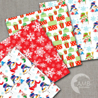 COMBO Christmas Clipart and Digital Papers, Snowmen Clipart, Christmas Snowmen Papers, Gifts, Candy Cane, Commercial Use, AMB-1697